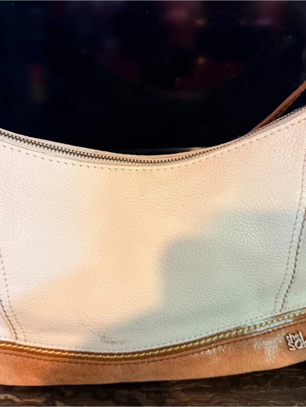 The Sak Cream and Tan Leather-Trim Shoulder Bag